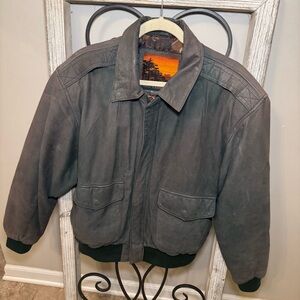 OutBrook Women’s Green Leather Bomber Jacket Paisley Lined Medium